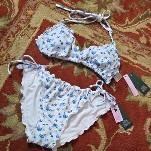Ruffle Blue Floral Coquette Bikini